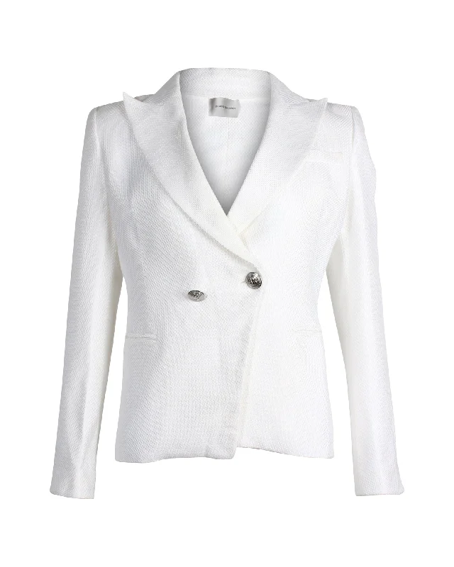 Snag the Best Prices Now!Pierre Balmain Peak Lapel Double-Breasted Blazer in White Cotton Snag the Best Prices Now!Pierre Balmain Peak Lapel Double-Breasted Blazer in White Cotton