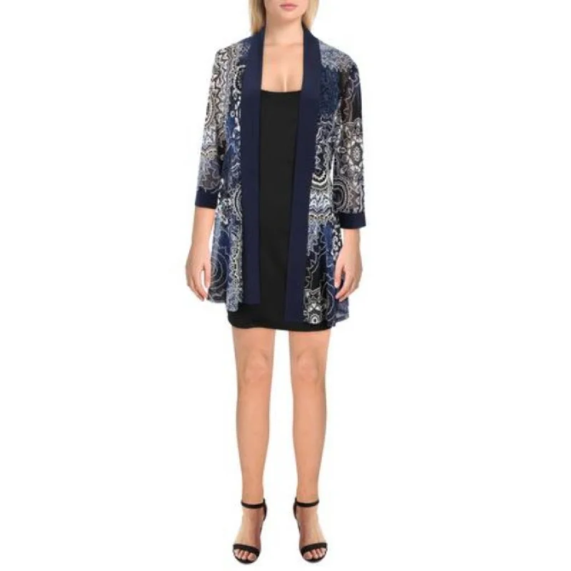 One Click Away from Big Savings!Plus Womens Mesh Printed Duster Blazer