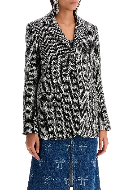 Sale Alert – Get Ready to Shop!Self Portrait Herringbone Three-Button Blazer