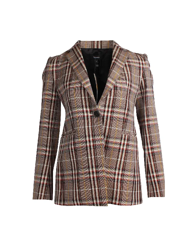 Limited Time Offer!Theory Power Bexley Plaid Blazer in Brown Wool