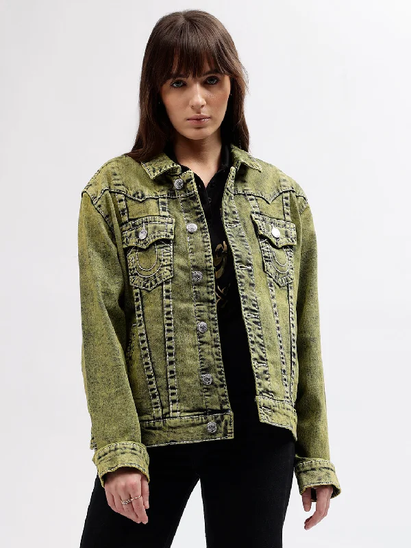 Your Shopping Spree Starts Here!True Religion Women Green Solid Shirt Collar Full Sleeves Jacket Your Shopping Spree Starts Here!True Religion Women Green Solid Shirt Collar Full Sleeves Jacket