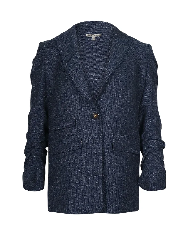 Shop Now and Save!Veronica Beard Martel Dickey Herringbone Blazer in Blue Virgin Wool Shop Now and Save!Veronica Beard Martel Dickey Herringbone Blazer in Blue Virgin Wool