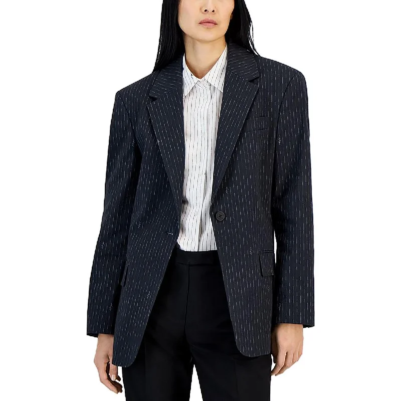 Special Discounts Inside!Womens Cotton Blend Striped One-Button Blazer